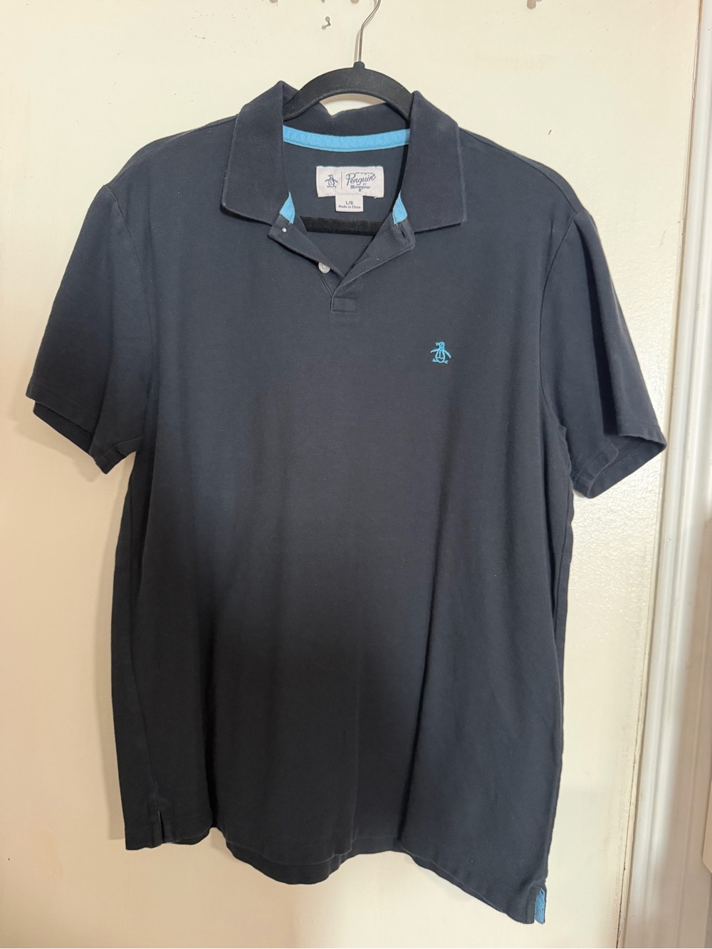 Original Penguin Munsingwear Navy Blue Polo Shirt Aqua Contrast Trim Size L